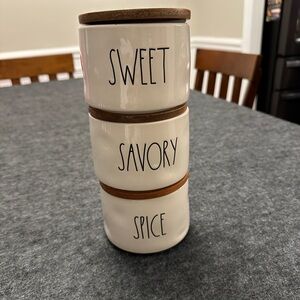 Rae Dunn Cream Ceramic Spice Jars with Brown Lids